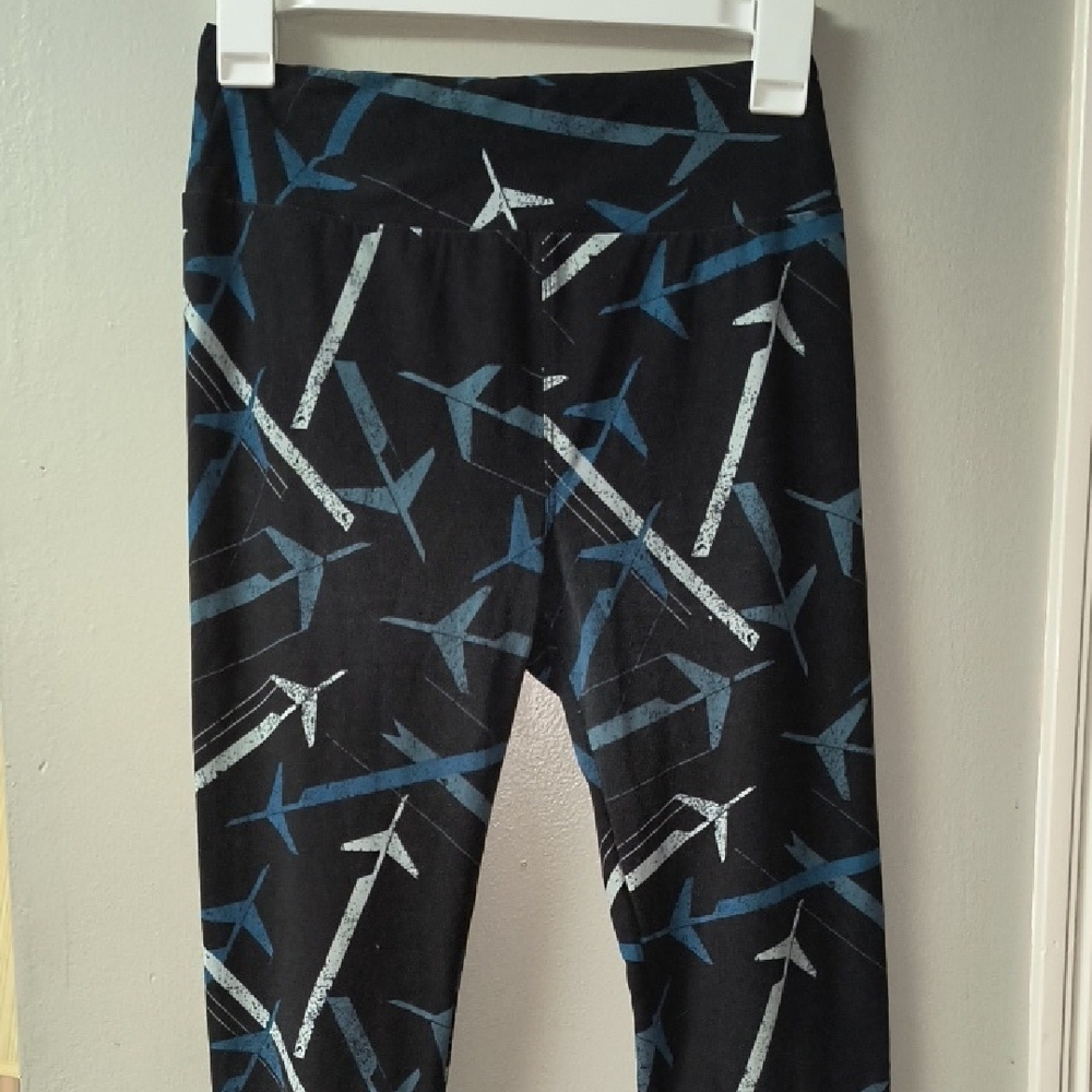 Lularoe Airplane Black and Blue Patterned Leggings